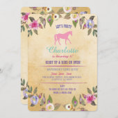 Horse Party Floral Nodig Pony Pink uit Kaart (Voorkant / Achterkant)