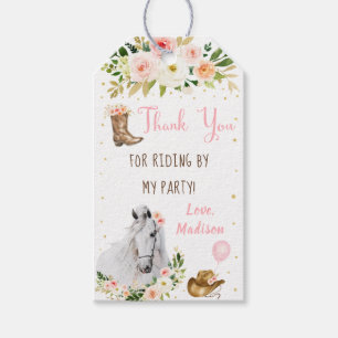 Horse Pink Floral Cowgirl Birthday Dank je Cadeaulabel