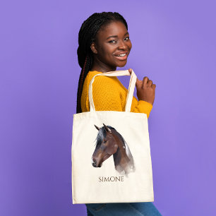 Horse portret cowgirl equestrian personaliseerde tote bag