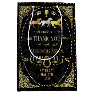 Horse Racing Derby Day Art Deco Black Gold Medium Cadeauzakje