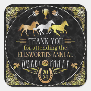 Horse Racing Derby Day Art Deco Black Gold Vierkante Sticker