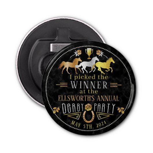 Horse Racing Derby Day Art Deco Winner Prize Button Flesopener (Voorkant)