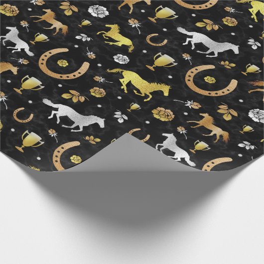 Horse Racing Derby Day Black Gold Pattern Cadeaupapier (Hoek)