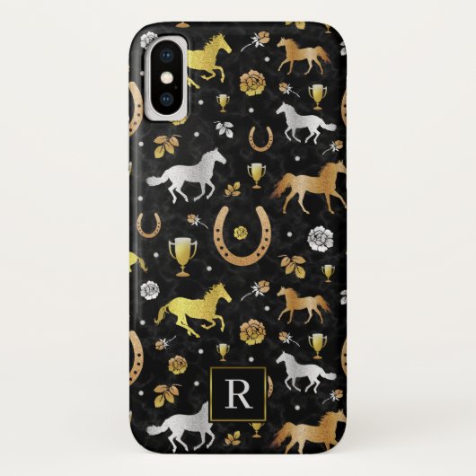 Horse Racing Derby Day Black Gold Pattern Monogram Case-Mate iPhone Case (Achterkant)