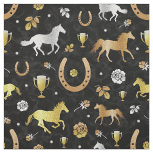 Horse Racing Derby Day Black Gold Pattern Stof
