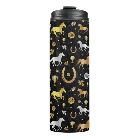 Horse Racing Derby Day Black Gold Pattern Thermosbeker (Voorkant)