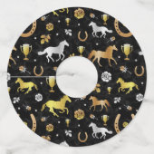 Horse Racing Derby Day Black Gold Pattern Wijnglaslabel (Voorkant)