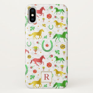 Horse Racing Derby Day Colorful Pattern + Monogram iPhone X Hoesje