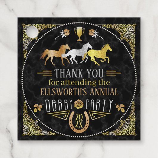 Horse Racing Derby Day Party Zwart Goud Dank u Bedankjes Labels (Voorkant)