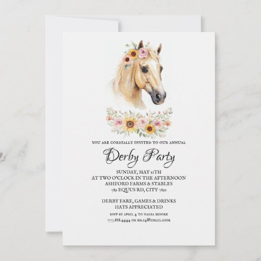 Horse Racing Floral Derby Day Party Invitation (Devant)