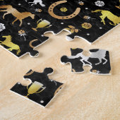 Horse Racing Hoefijzers Derby Pattern Black Gold Legpuzzel (Zijkant)