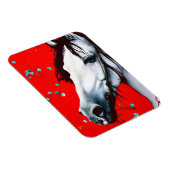 Horse Red Background Blue Flowers Magneet (Rechterzijde)