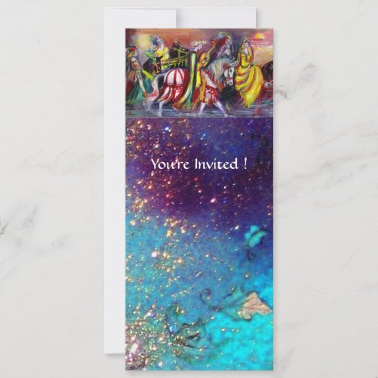 HORSE RIDERS, MUZIEK IN NACHT, Gold Blue Gparkles Kaart (Voorkant)