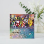 HORSE RIDERS, MUZIEK IN NACHT, Gold Blue Gparkles Kaart (Staand voorkant)