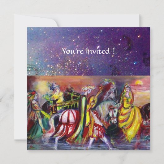 HORSE RIDERS, MUZIEK IN NACHT, Gold Blue Gparkles Kaart (Voorkant)