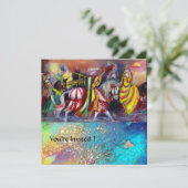 HORSE RIDERS, MUZIEK IN NACHT, Gold Blue Gparkles Kaart (Staand voorkant)