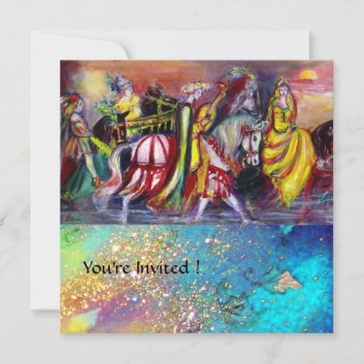 HORSE RIDERS, MUZIEK IN NACHT, Gold Blue Gparkles Kaart (Voorkant)