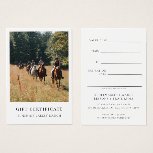 Horse Riding Lessons Gift Certificate Template (Devant & derrière)