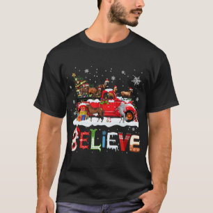Horse Riding Red Truck - kerstboom Believe Sant T-shirt
