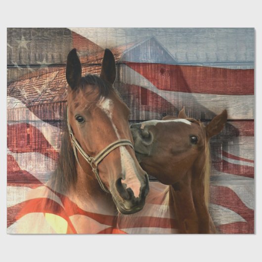 Horse Rustic Barn American Flag Cadeaupapier (Vlak)