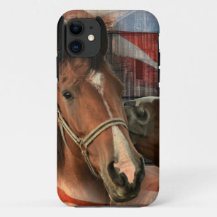 Horse Rustic Barn American Flag iPhone 11 Hoesje
