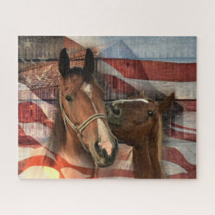 Horse Rustic Barn American Flag Legpuzzel