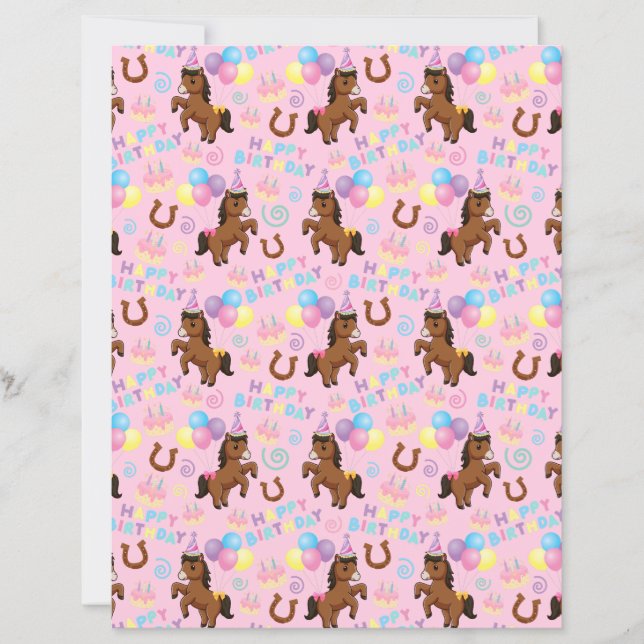 Horse Scrapbook Paper in Pink (Voorkant)