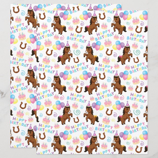 Horse Scrapbook Paper in White (Voorkant / Achterkant)