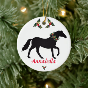 Horse Silhouette, aangepast kerstfeest Keramisch Ornament