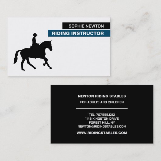 Horse Silhouette, Riding Instructor, Academy Visitekaartje (Voorkant / Achterkant)