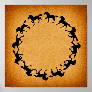 Horse Silhouettes Cirkel  kunst Poster
