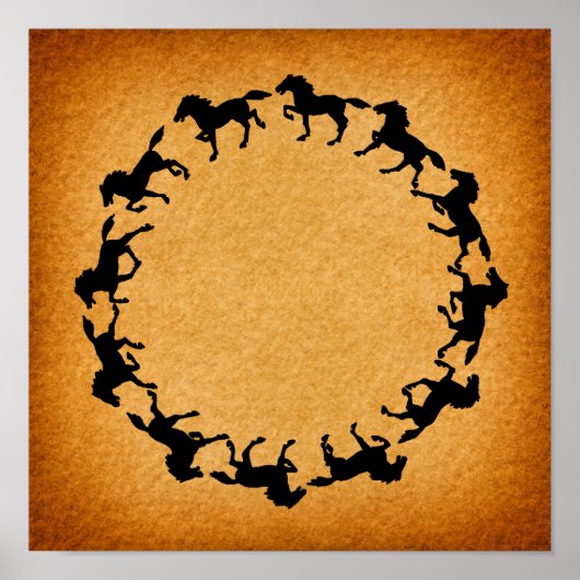 Horse Silhouettes Cirkel  kunst Poster (Voorkant)