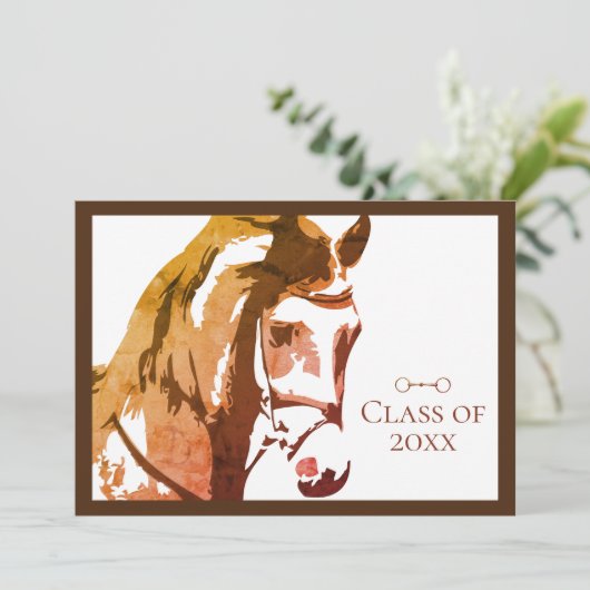 Horse Sketch en Snaffle Bit, Bruin Afstuderen Kaart (Staand voorkant)