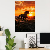 Horse Sunset Poster | Running Black Horse Wall Art (Bureau à domicile)