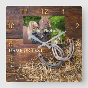 Horse Wall Clock met Horse's Afbeelding, naam Vierkante Klok