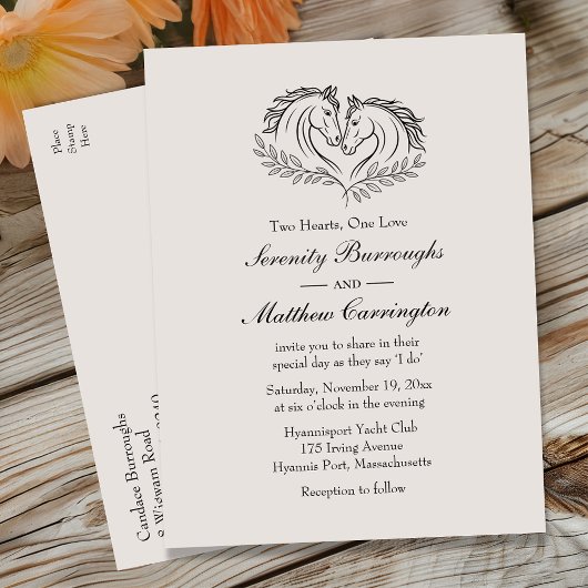 Horse Western Elegant Rustic Country Wedding Uitnodiging Briefkaart
