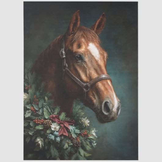 Horse with Holiday Wreath and Red Ribbon Tissuepapier (Voorkant)