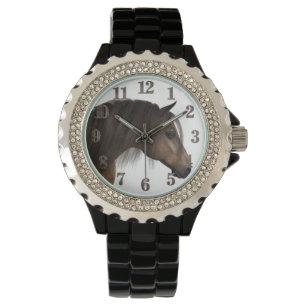 Horse Women's Rhinestone Black Enamel Watch Horloge