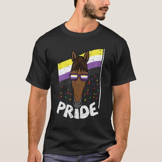 Horse zonnebril Pride Nonbinary Flag Non Binary E T-shirt (Voorkant)