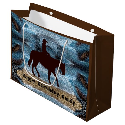 Horseback Cowboy Birthday Blue Groot Cadeauzakje (Voorkant Gekanteld)