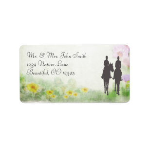 Horseback Riding Couple en Flowers Horse Address Etiket