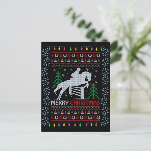 Horseback Riding Jumping Merry Kerstmis Briefkaart (Staand voorkant)