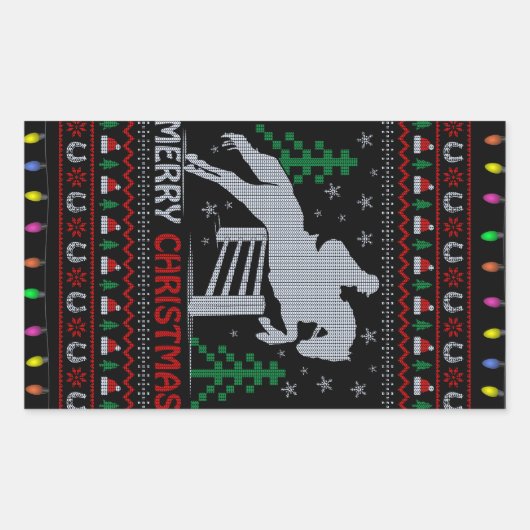 Horseback Riding Jumping Merry Kerstmis Rechthoekige Sticker (Voorkant)