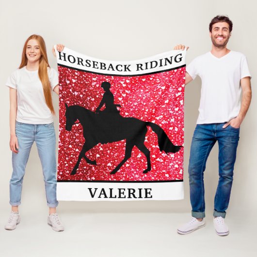 Horseback Riding Love Red Hearts Fleece Blanket (In situ)