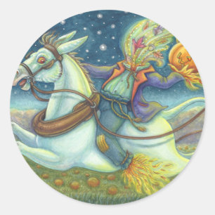 HORSEMAN SCARECROW & MULE STICKERS Round