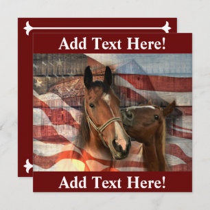 Horses American Flag Rustic Barn Bedankkaart