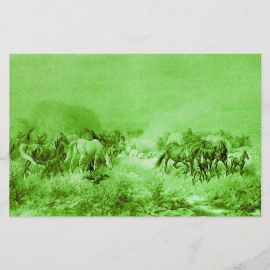 HORSES DIE Antiek licht groen GRAZEN Briefpapier (Voorkant)