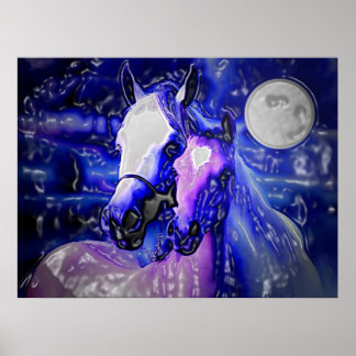 Horses et affiche de nuit Imprimer - Chevaux Abstr