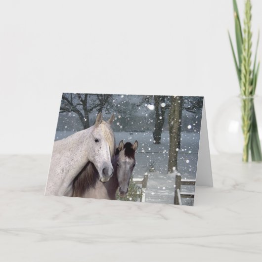 Horses Falling Snow Greeting Card Feestdagen Kaart (Voorkant)