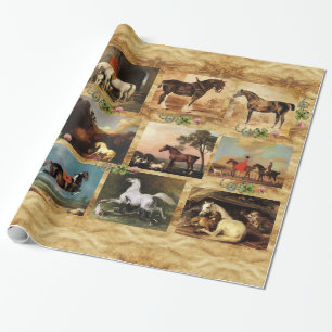 HORSES FINE ART PAINTINGS PARCHMENT, HOEFIJZERS CADEAUPAPIER